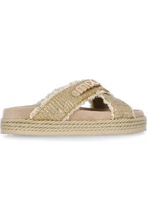 Mou Skor, Dam, 38 EU, Gyllene Raffia Sandaler med Lurex Detaljer