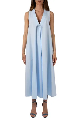 Isabelle Blanche Klänning, Dam, L, Bomull, Elegant V-ringad lång klänning