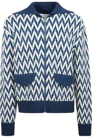 Lanvin Stickade tröjor & koftor, Herr, L, Zigzag Stickad Kofta