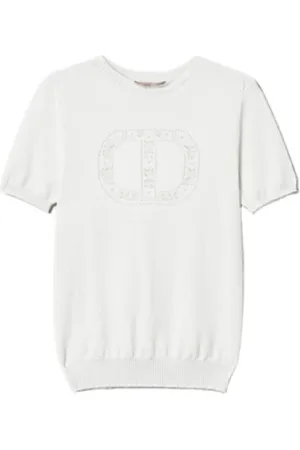 Twin-Set Stickade tröjor & koftor, Dam, L, Polyester, Blommönstrad T-shirt Neve Ss25