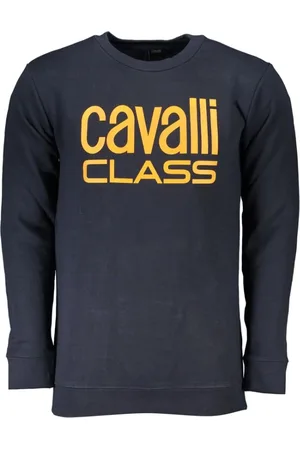 Roberto Cavalli Sweatshirts & Hoodies, Herr, L, Borstad Sweatshirt med Tryckt Logotyp
