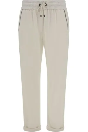 Brunello Cucinelli Byxor, Dam, XL, Bomull, Bomullsbyxor med Dragsko och Juveldekorerade Fickor