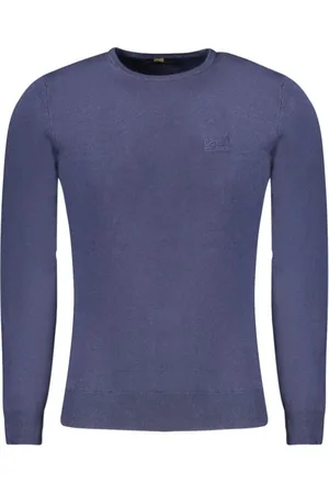 Roberto Cavalli Stickade tröjor & koftor, Herr, XL, Polyester, Blå Polyester Pullover