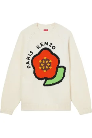 Kenzo Stickade tröjor & koftor, Herr, XS, Bomull, Vit ulltröja med inläggsgafik