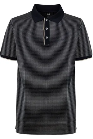 Dunhill Topp, Herr, M, Bomull, Blå Bomullspolotröja med Jacquardtryck