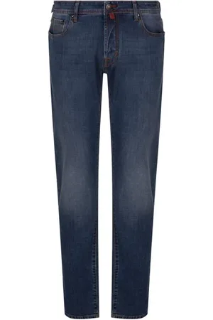 Jacob Cohen Jeans, Herr, W40, Läder, Slim Fit Jeans med Kontrastsömmar