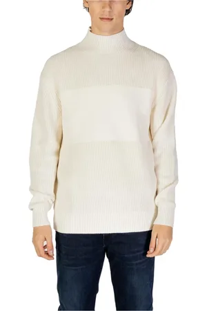 Calvin Klein Stickade tröjor & koftor, Herr, L, Bomull, Vit Turtleneck Stickad Tröja