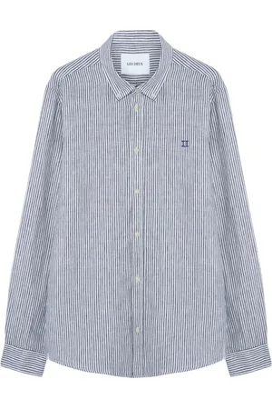 Les Deux Skjorta, Herr, S, Linne, Blå Button-Down Skjorta