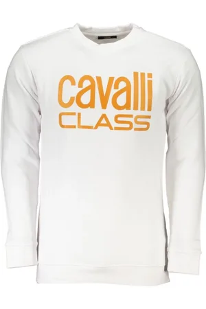 Roberto Cavalli Sweatshirts & Hoodies, Herr, XL, Borstad Sweatshirt med Print Logo