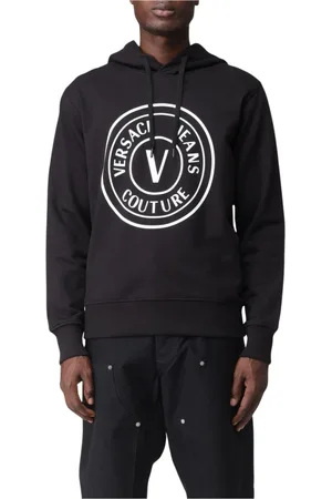 VERSACE Sweatshirts & Hoodies, Herr, S, Bomull, Svart huvtröja för män