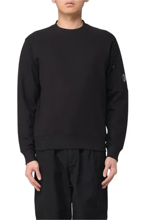C.P. Company Sweatshirts & Hoodies, Herr, L, Bomull, Svart Crew Neck Sweatshirt med Ficka