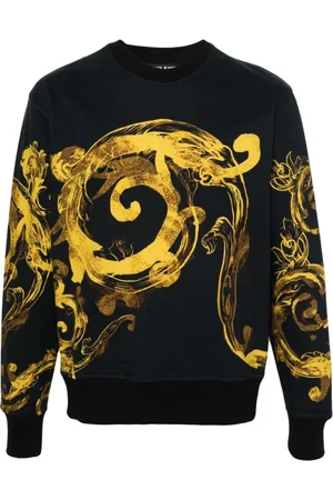 VERSACE Sweatshirts & Hoodies, Herr, XL, Svart Fleece Panel Barock Tröja