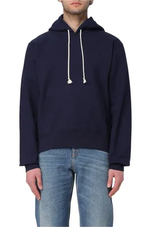 Saint Laurent Sweatshirts & Hoodies, Herr, L, Bomull, Blå Bomullsweatshirt med Ikoniskt Logotyp