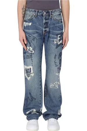 Evisu Jeans, Herr, W34, Denim, Graffiti Straight Leg Jeans
