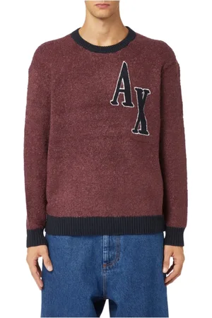 Armani Exchange Stickade tröjor & koftor, Herr, L, Klassisk Bordeaux Crewneck Tröja