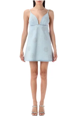 ROTATE Klänning, Dam, S, Denim, Ljusblå Denim Stud Mini Klänning