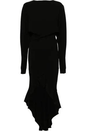 Serafini Klänning, Dam, S, Polyester, Brun draperad klänning med volanger