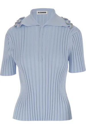 Jil Sander Stickade tröjor & koftor, Dam, S, Volang Polo Skjorta Viskos Blandning