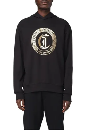 Roberto Cavalli Sweatshirts & Hoodies, Herr, L, Guldlogga Hoodie Snygg Sweatshirt