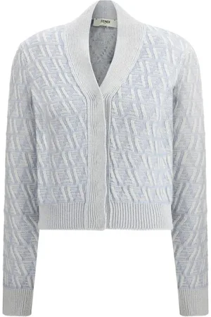 Fendi Stickade tröjor & koftor, Dam, L, Silke Jacquard Stickad Kofta med Dold Stängning