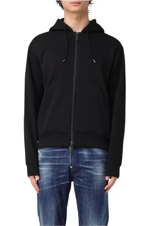 Dsquared2 Sweatshirts & Hoodies, Herr, L, Bomull, Svart ZipUp Hoodie Avslappnad Passform