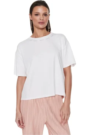 Liu Jo Topp, Dam, M, Bomull, Kortärmad T-shirt i vitt/rosa