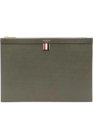 Thom Browne Accessoarer, Herr, ONE Size, Läder, Grön läderplånbok med RWB-band