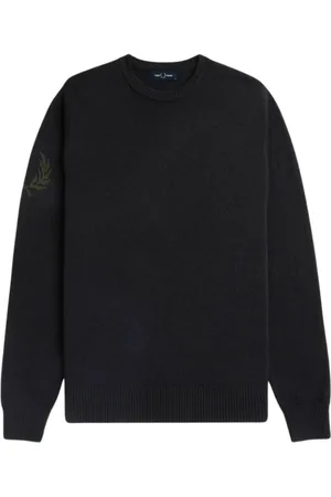 Fred Perry Stickade tröjor & koftor, Herr, L, Svart Crew Neck Laurel Wreath Jumper