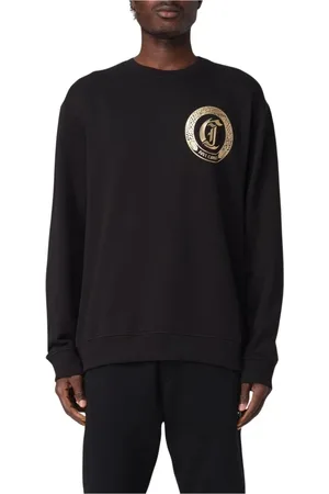 Roberto Cavalli Sweatshirts & Hoodies, Herr, S, Bomull, Svart Crest Logo Sweatshirt