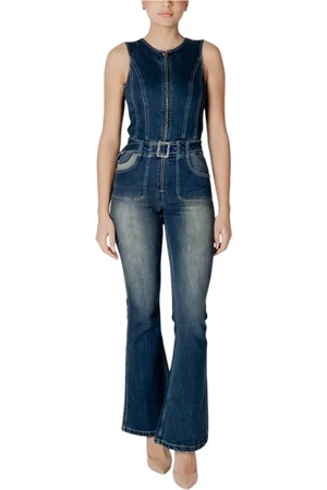 Desigual Jumpsuits & Playsuits, Dam, L, Bomull, Blå Ärmelös Jumpsuit med Dragkedja Fickor