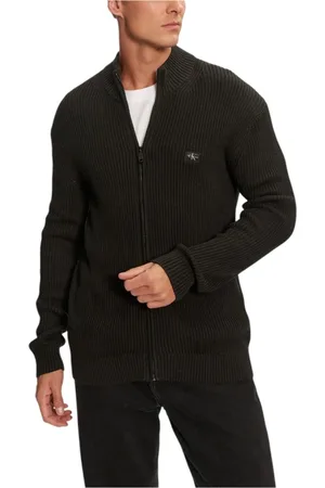 Calvin Klein Stickade tröjor & koftor, Herr, L, Bomull, Svart Zip-Up Bomullströja