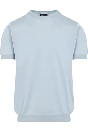 Giorgio Armani Stickade tröjor & koftor, Herr, M, Blå Silke Crew Neck Sweater