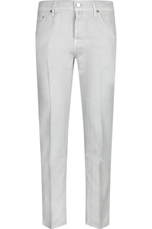 Jacob Cohen Jeans, Herr, W34, Bomull, Vita bomull chambray byxor