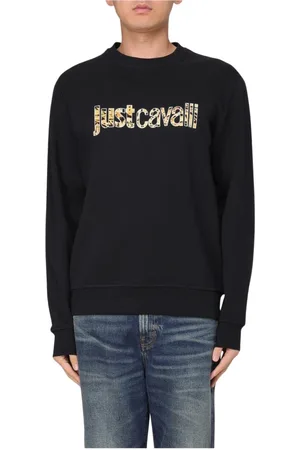 Roberto Cavalli Sweatshirts & Hoodies, Herr, M, Bomull, Svart Animal Print Tröja