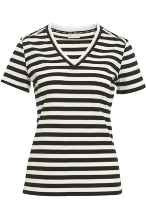 Liu Jo Topp, Dam, M, Polyester, Kortärmad V-ringad randig T-shirt