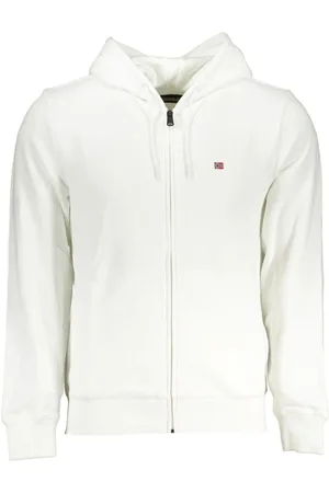 Napapijri Sweatshirts & Hoodies, Herr, S, Bomull, Vit huvtröja med brodyr