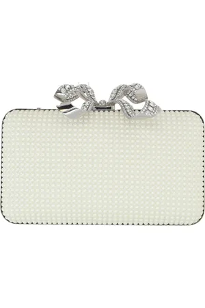 Self-Portrait Väska, Dam, ONE Size, Vit Satin Pärla Clutch med Kedja