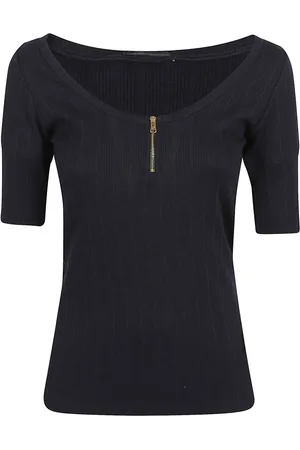 Patou Stickade tröjor & koftor, Dam, S, Läder, Blå T-shirt Damkläder
