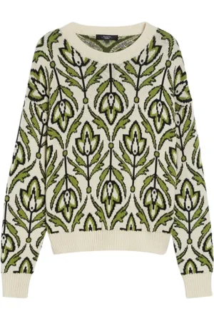 Max Mara Stickade tröjor & koftor, Dam, XS, Bomull, Grön Jacquard Tröja Comica Stil