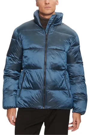Calvin Klein Jacka, Herr, M, Blå Turtleneck Zip-Up Jacka med Fickor