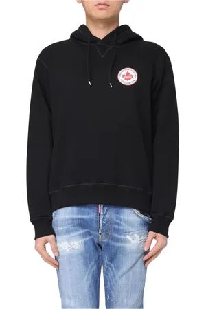 Dsquared2 Sweatshirts & Hoodies, Herr, L, Bomull, Lyxig Svart Logo Hoodie