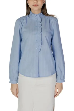 JACQUELINE DE YONG Blusar & Skjortor , Dam, S, Bomull, Pinstripe RuffleNeck Blouse