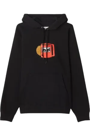 Obey Sweatshirts & Hoodies, Herr, S, Bomull, Svart Bomullshoodie med Broderad Logotyp