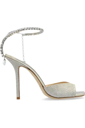 Jimmy Choo Skor, Dam, 40 EU, Läder, Saeda Sandal 100 GJV-Platinum Ice Crystal