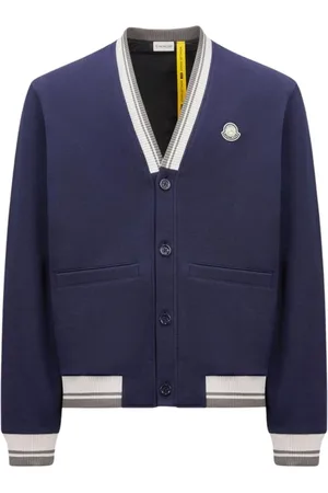 Moncler Stickade tröjor & koftor, Herr, S, Bomull, Blå V-ringad Cardigan Tröja
