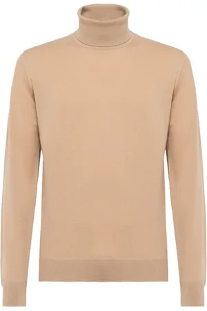 ALPHA STUDIO Stickade tröjor & koftor, Herr, 2Xl, Kashmir, Kashmir Turtleneck-tröja med ribbstickad brodyr