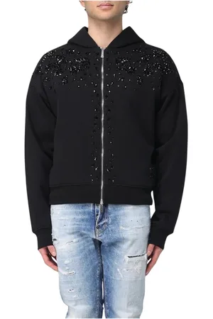 Dsquared2 Sweatshirts & Hoodies, Herr, L, Bomull, Svart Embellished Zip-Up Hoodie