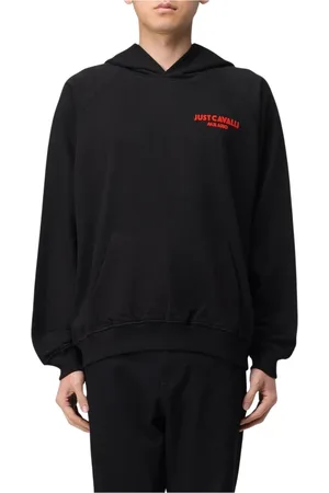 Roberto Cavalli Sweatshirts & Hoodies, Herr, L, Bomull, Svart Logo Hoodie för Män