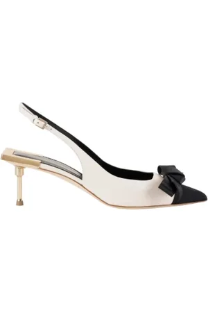 Elisabetta Franchi Skor, Dam, 38 EU, Läder, Svarta läder slingback klackar med rosett