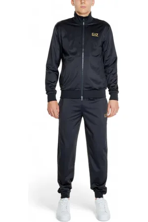 EA7 Sport, Herr, S, Polyester, Svart Zip-Up Tracksuit för Män